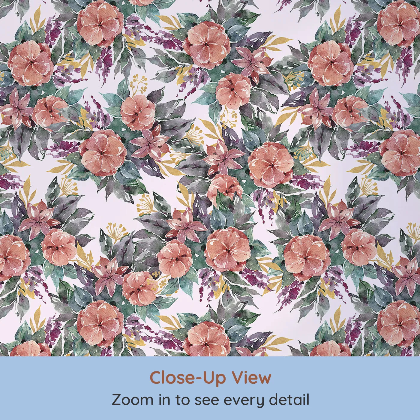 Close-up view of Whimsy Tots' Autumn Bloom Cascade in Blush Pink (W3351B).Watercolor florals bloom gently across a sweet blush sky.