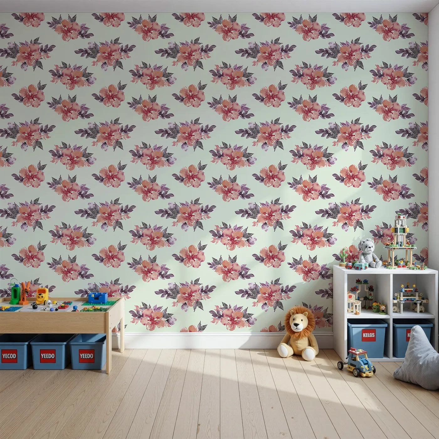 Front view of Whimsy Tots' Berry Blush Blooms in Mint Green