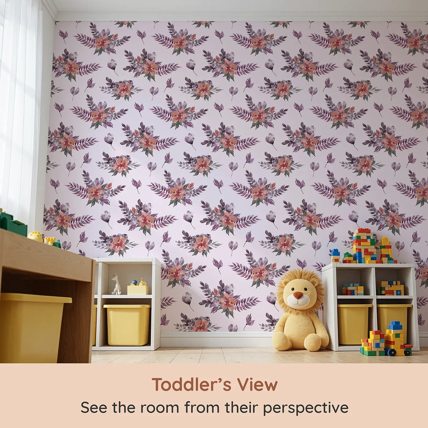 Whimsy Tots Berry Meadow Whispers in Blush Pink (W3353B) from your child's view.Floating florals bloom gently on sweet blush skies.