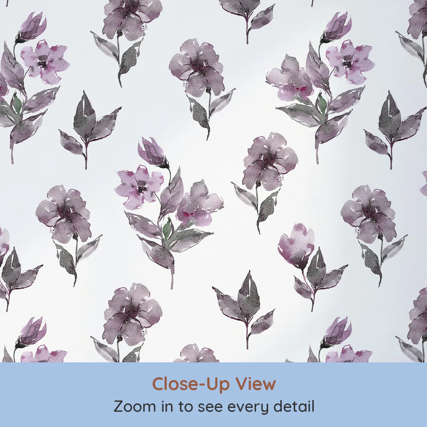 Close-up view of Whimsy Tots' Lilac Sprig Dance in White (W3354A).Soft lilac florals sway lightly across bright white skies.
