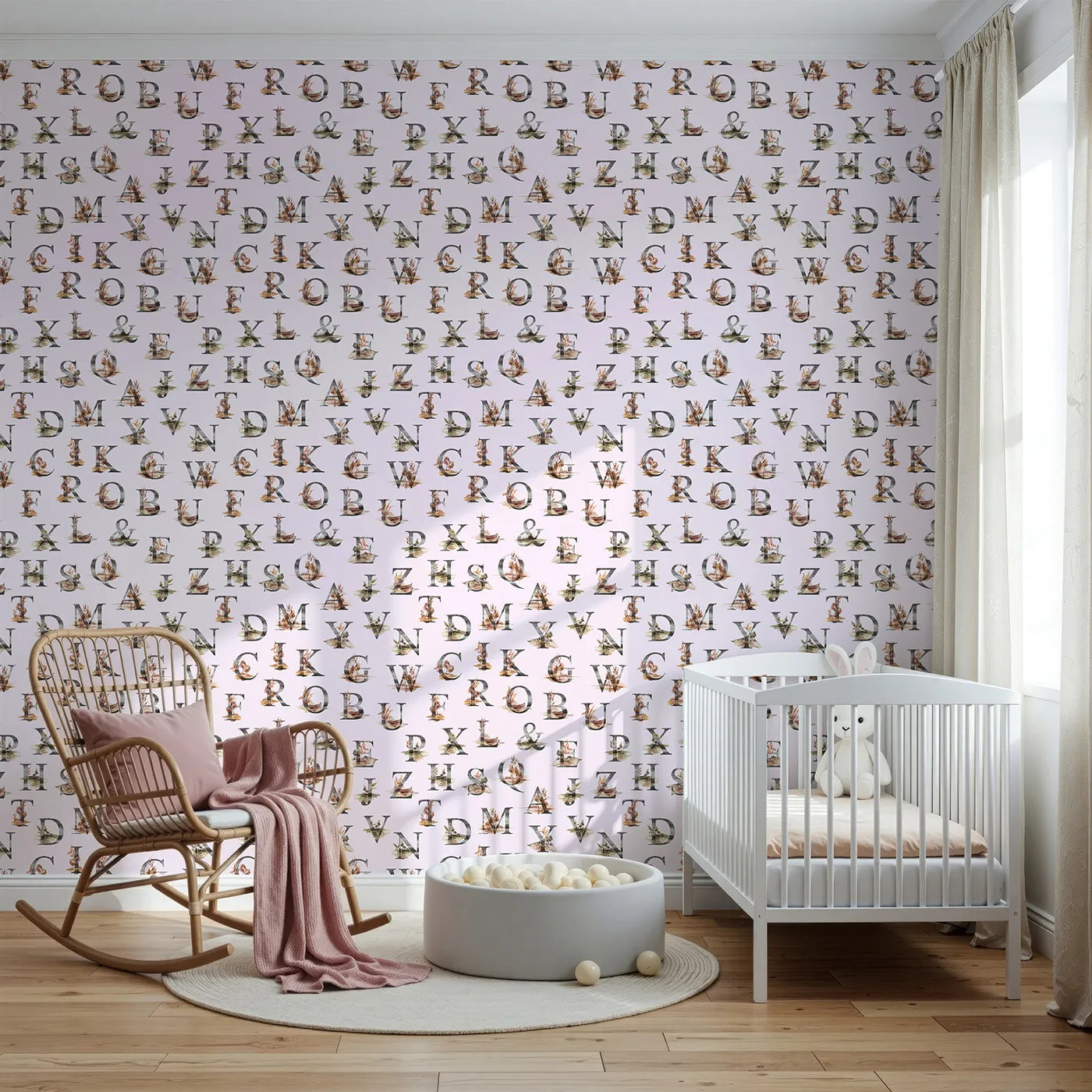 Front view of Whimsy Tots' Rustic Alphabet Adventure in Blush Pink