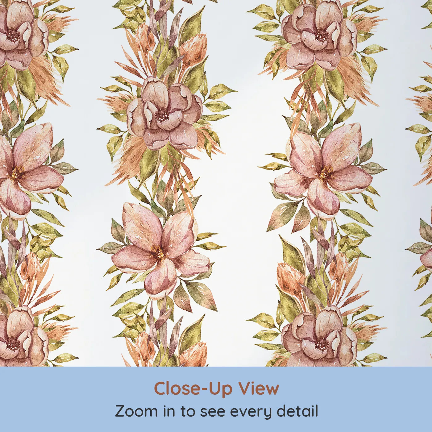 Close-up view of Whimsy Tots' Vintage Garden Climb Wallpaper in White (W3365A).Soft florals rise gently like vines on a crisp white sky.