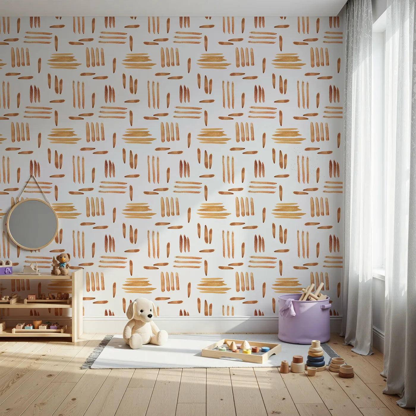 Front view of Whimsy Tots' Painted Rhythm Wallpaper in White