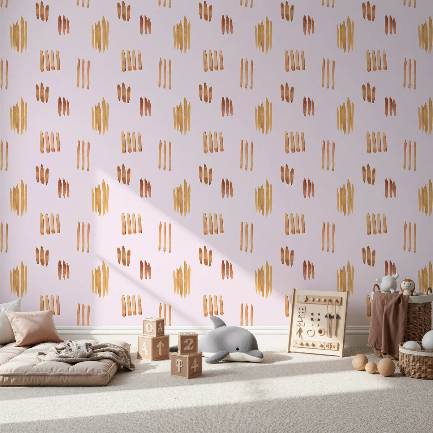 Front view of Whimsy Tots' Painted Simplicity Wallpaper in Blush Pink