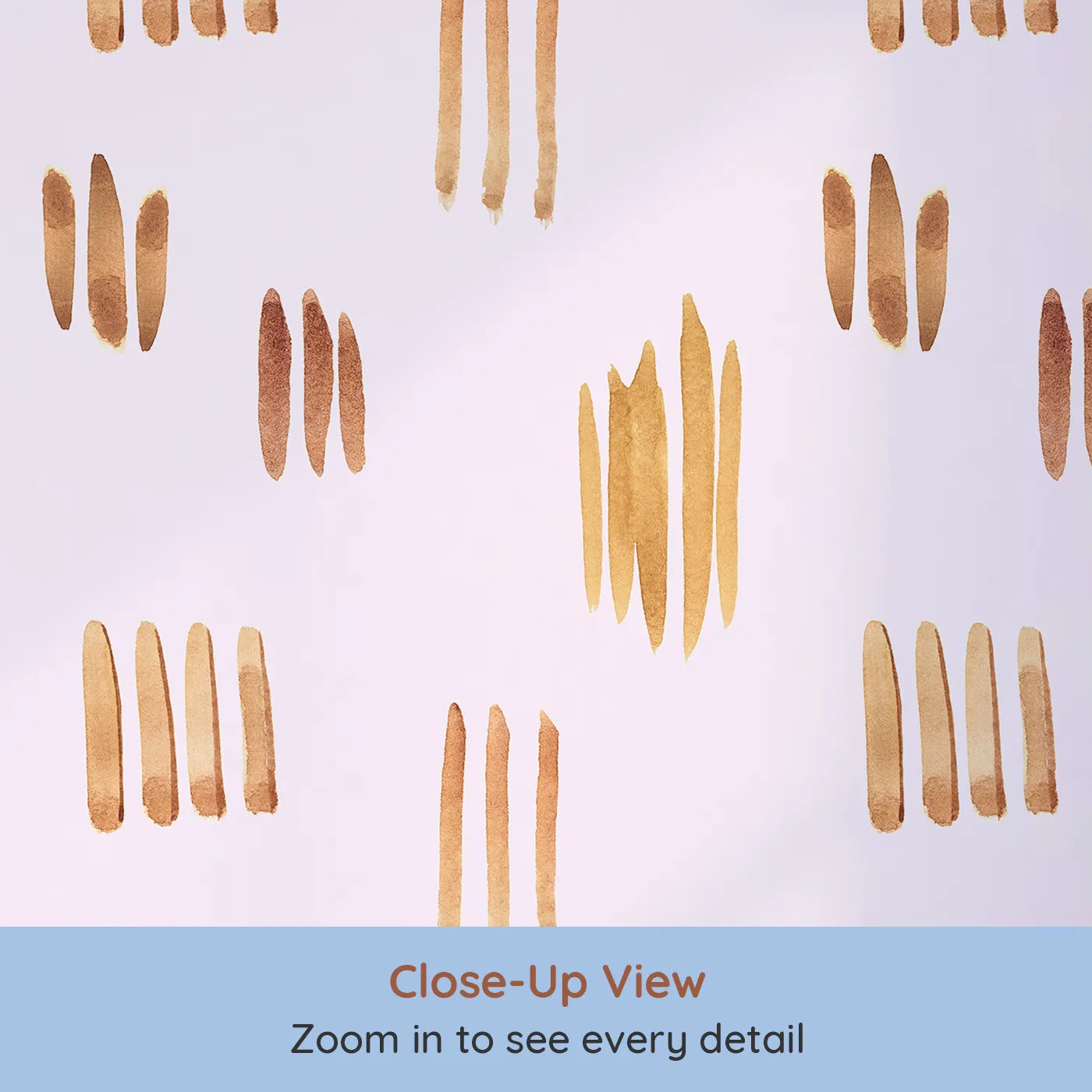 Close-up view of Whimsy Tots' Painted Simplicity Wallpaper in Blush Pink (W3374B).Golden brushstrokes rest softly on a warm blush pink sky.