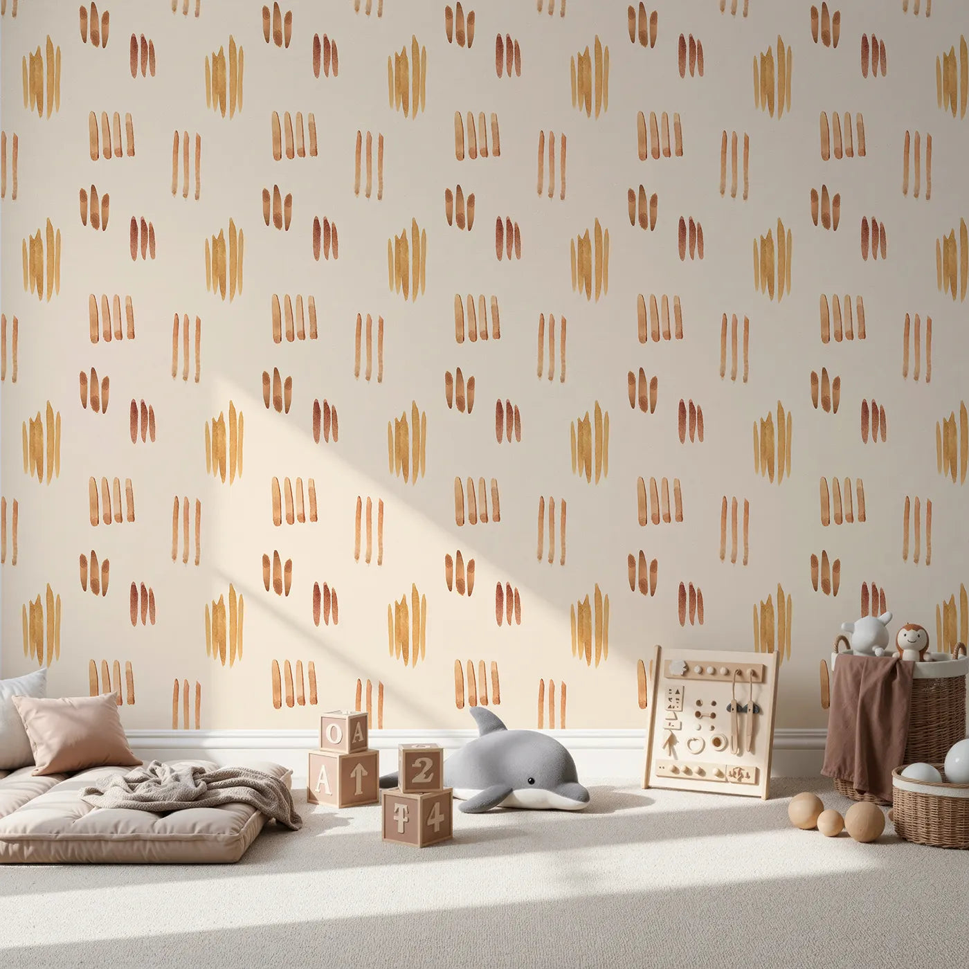 Front view of Whimsy Tots' Painted Simplicity Wallpaper in Cream