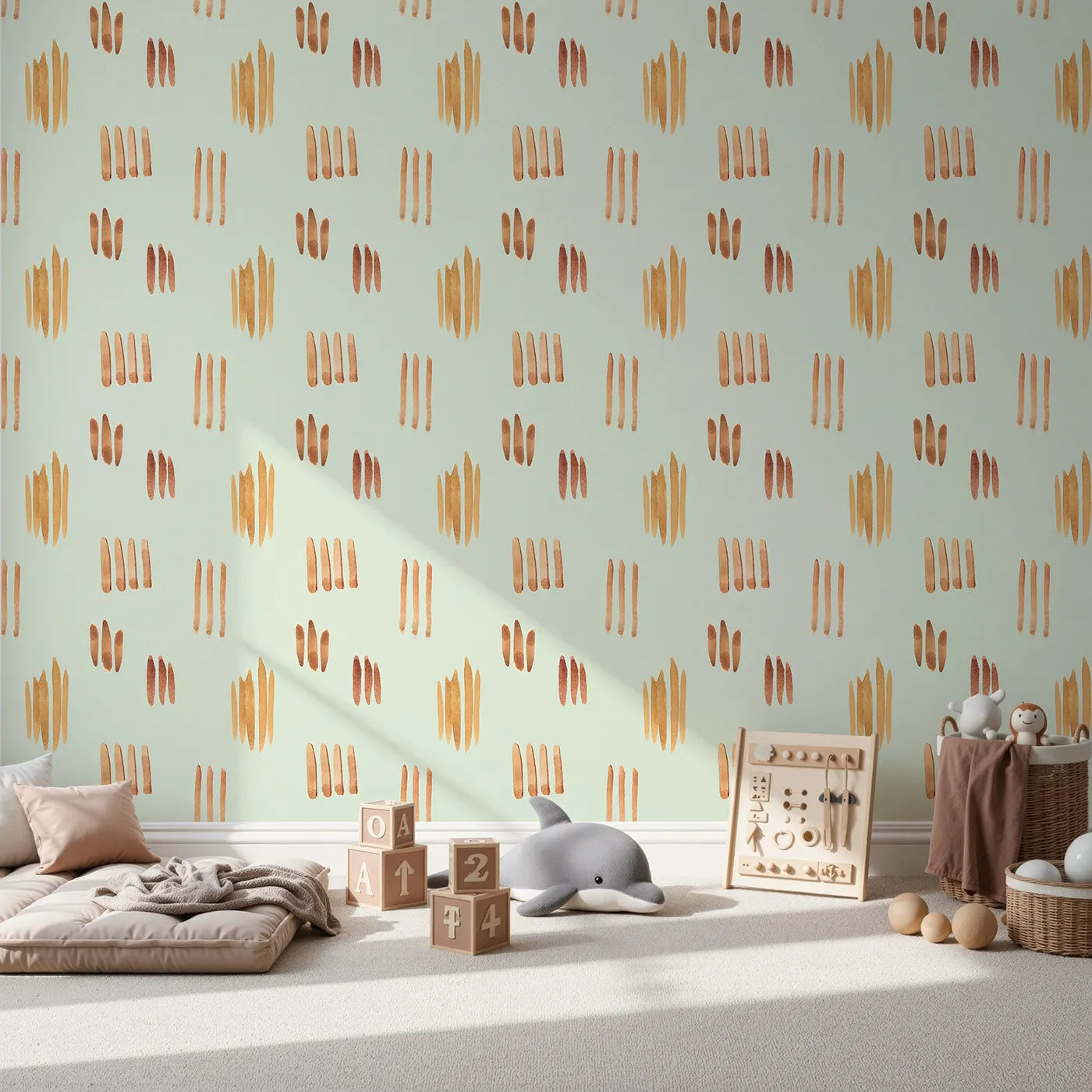 Front view of Whimsy Tots' Painted Simplicity Wallpaper in Mint Green