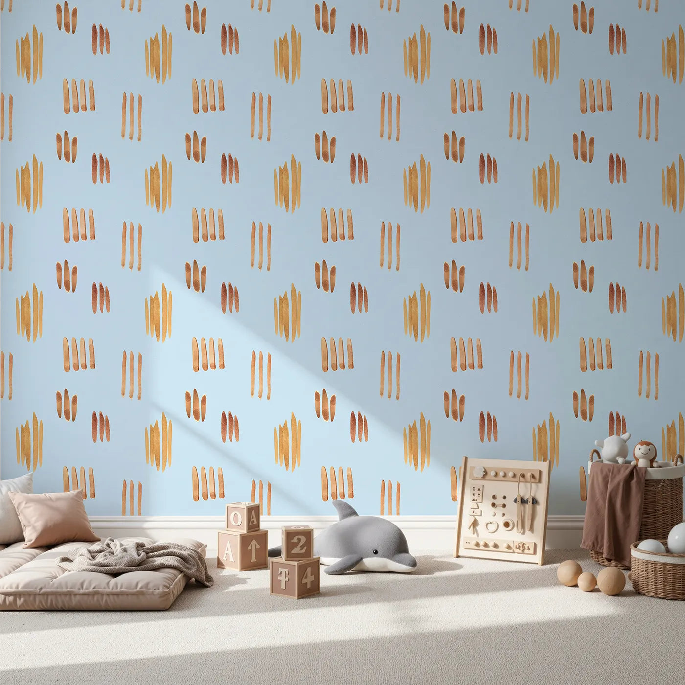 Front view of Whimsy Tots' Painted Simplicity Wallpaper in Sky