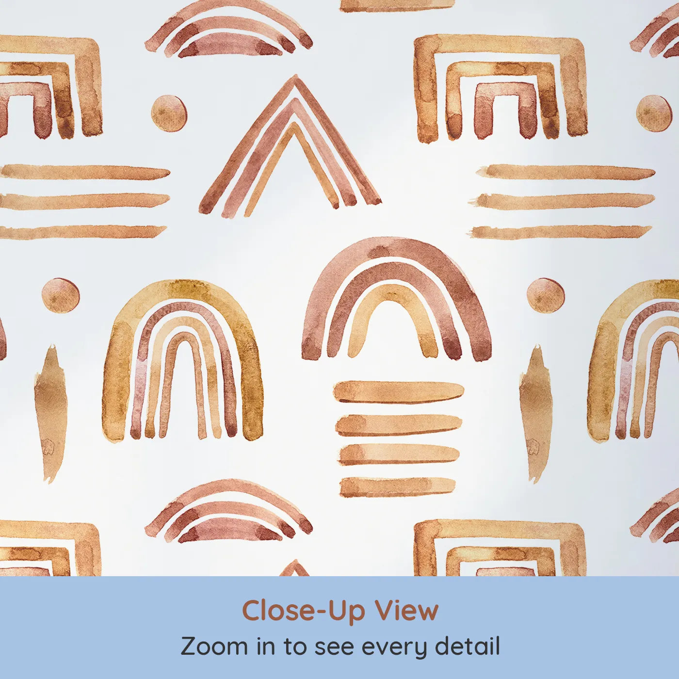 Close-up view of Whimsy Tots' Sun-Drenched Shapes Wallpaper in White (W3376A).Warm geometric brushstrokes fill the room with earthy energy.