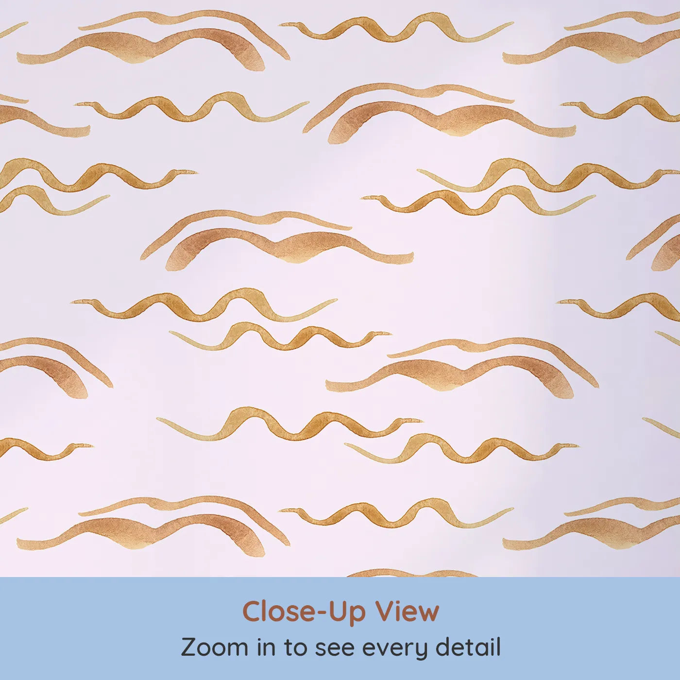Close-up view of Whimsy Tots' Soft Wave Rhythm Wallpaper in Blush Pink (W3379B).Earth-toned waves ripple softly on a gentle blush sky.