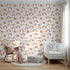 Front view of Whimsy Tots' Golden Boho Rainbows Wallpaper in White