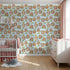 Front view of Whimsy Tots' Secret Garden Cutaway Homes Wallpaper in Sky Blue