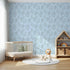 Front view of Whimsy Tots' Wild Leafline Garden Wallpaper in Blue