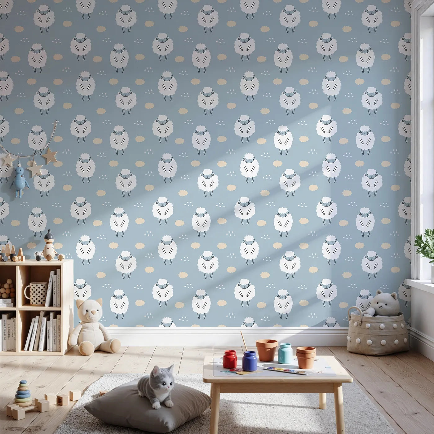 Front view of Whimsy Tots' Counting Sheep Sky Wallpaper