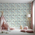 Front view of Whimsy Tots' Animal Train Adventure Wallpaper in Mint Green