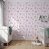 Front view of Whimsy Tots' Sleepy Safari Snuggles Wallpaper in Lilac Lavender