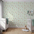 Front view of Whimsy Tots' Sleepy Safari Snuggles Wallpaper in Mint Green