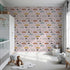 Front view of Whimsy Tots' Animal Drivers Parade Wallpaper in Pink Grid