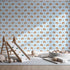 Front view of Whimsy Tots' Tiger Grid Giggles Wallpaper in Blue