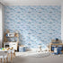 Front view of Whimsy Tots' Tiny Toot Toot Cars Wallpaper in Blue