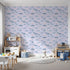 Front view of Whimsy Tots' Tiny Toot Toot Cars Wallpaper in Lilac Lavender
