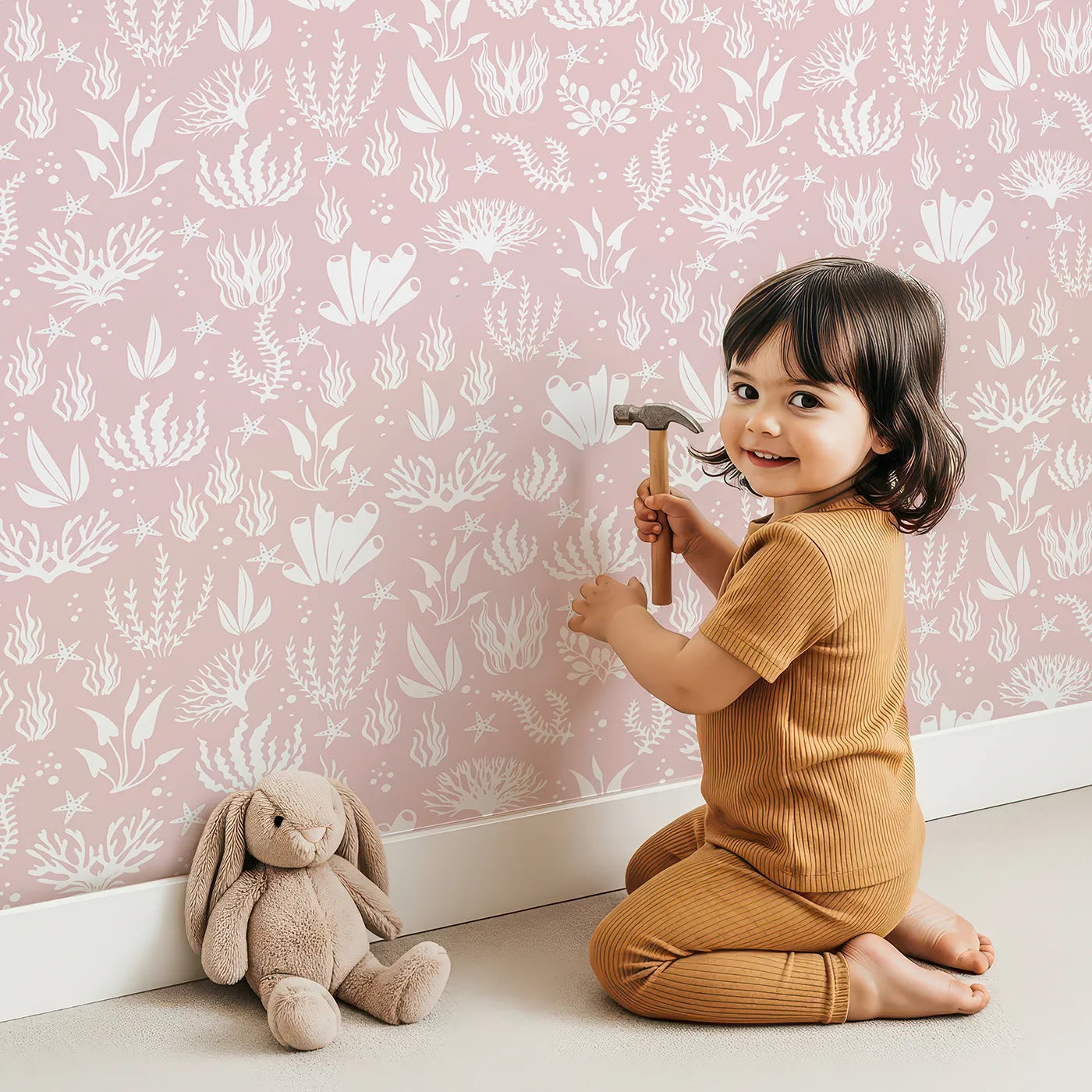Coral Garden Dance Wallpaper in Blush Pink