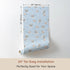 Dimension view of Whimsy Tots Space Kitty Drift Wallpaper in Sky Blue (W3480A). Printed in 24-inch-wide panel for easy installation. Kitties in space suits twirl gently among stars and planets.