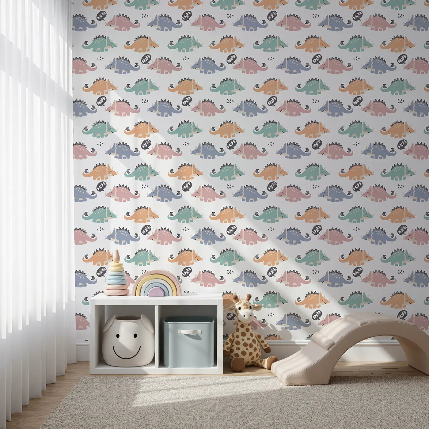 Front view of Whimsy Tots' Roar and Stomp Dinosaurs Wallpaper