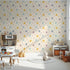 Front view of Whimsy Tots' Dino Stomp Parade Wallpaper in Soft Sandstone