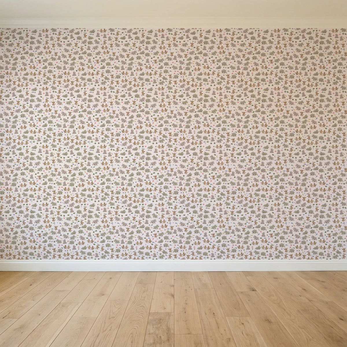 Gouache safari animal wallpaper for a nursery, full pattern repeat, by Whimsy Tots