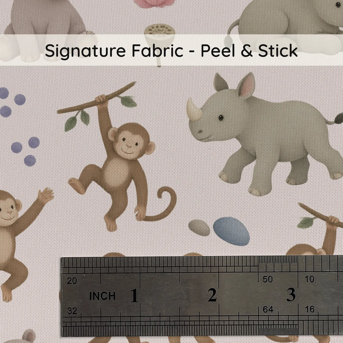 Gouache safari animal wallpaper for a nursery, print close-up at true size, by Whimsy Tots