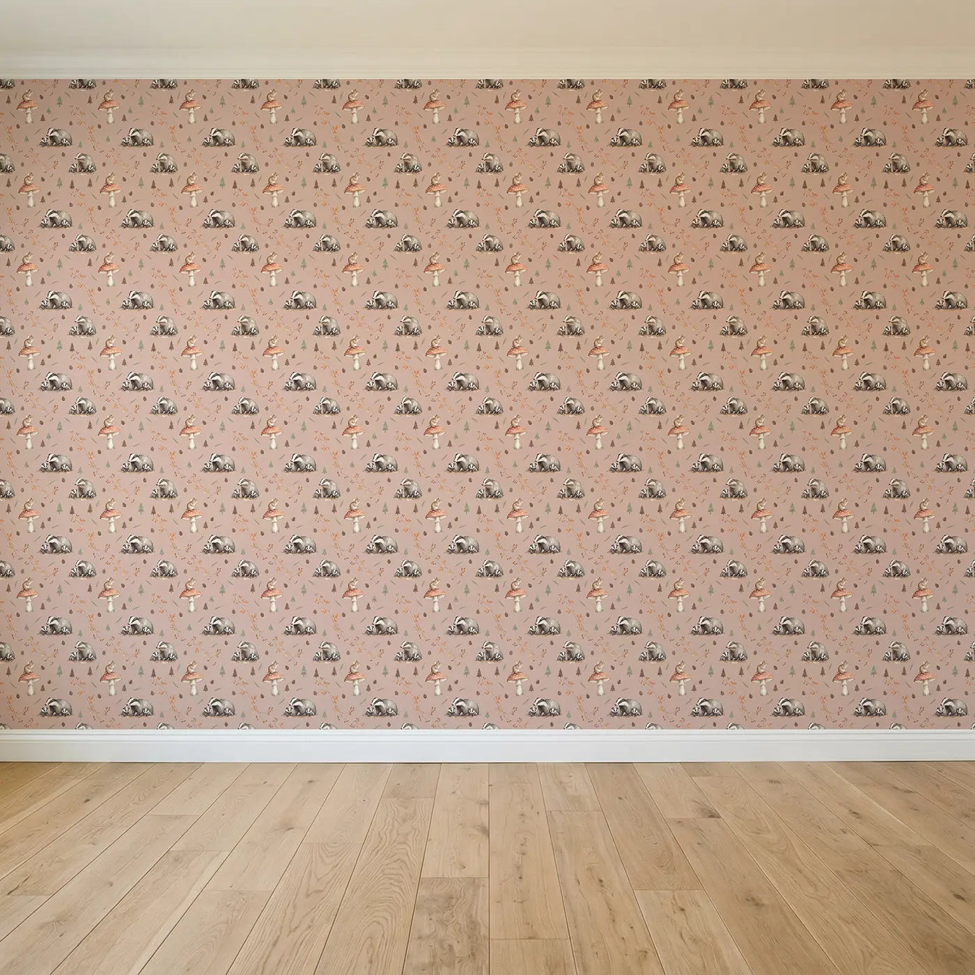 Field Mouse Toadstool Watercolor seamless wallpaper full pattern - Whimsy Tots