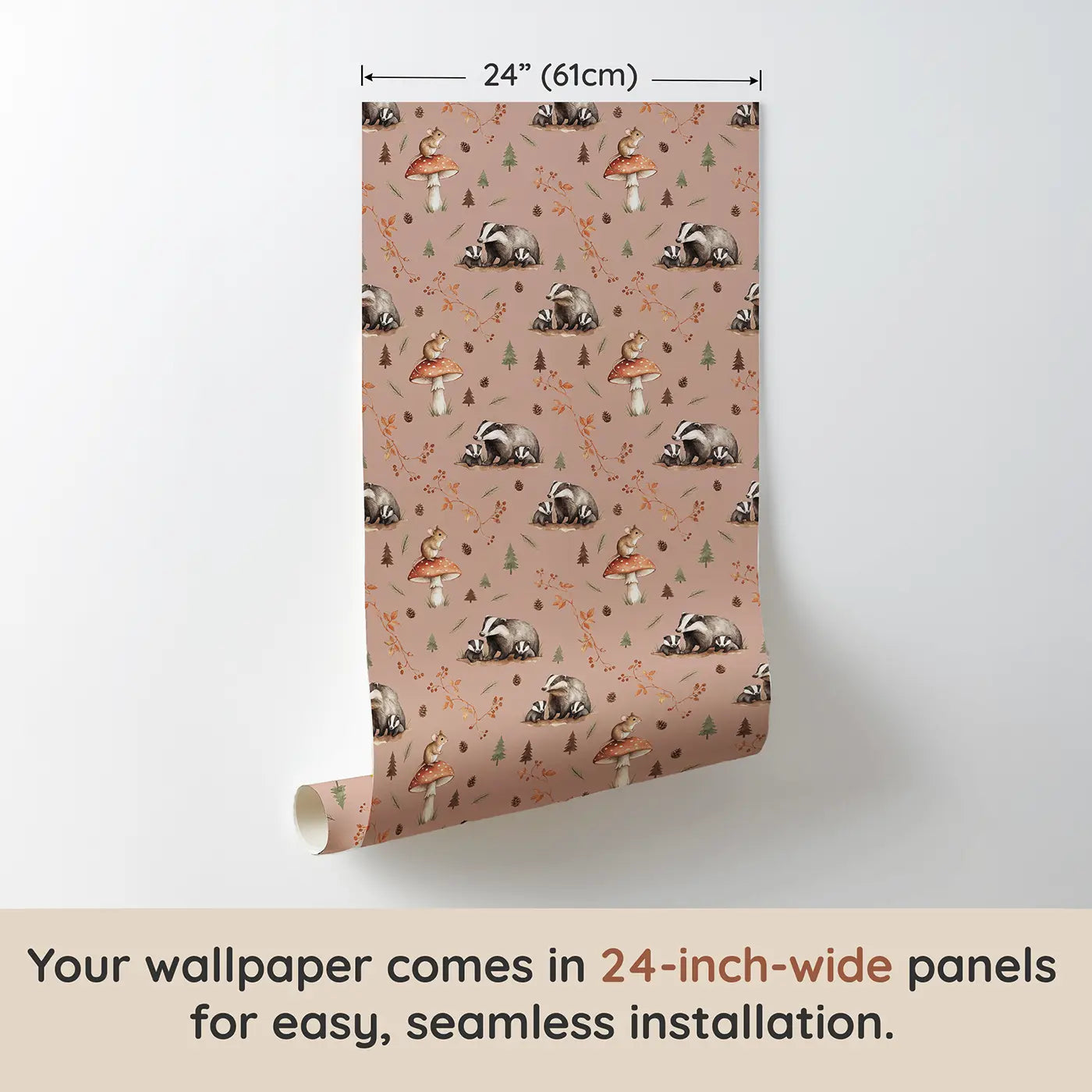 Field Mouse Toadstool Watercolor wallpaper panel dimensions - Whimsy Tots