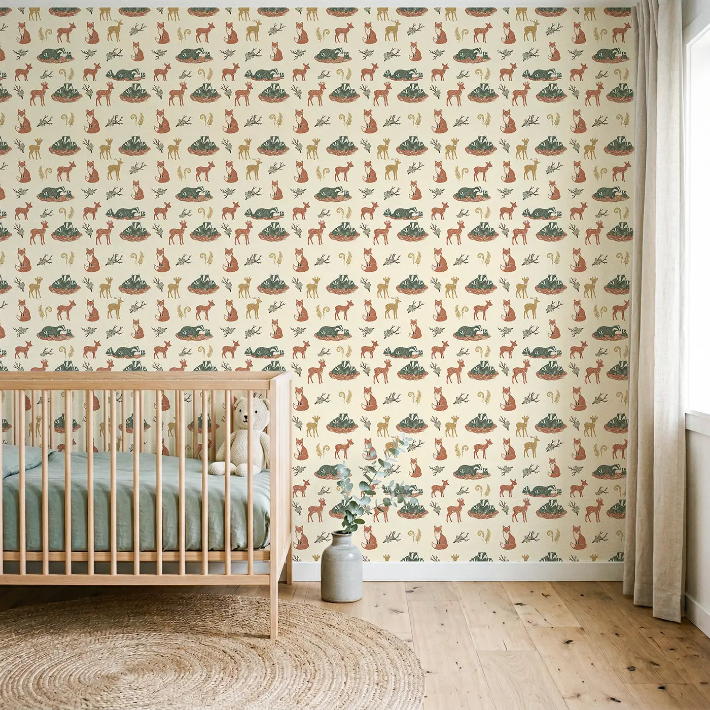 Badger Family Block Print wallpaper in Scandinavian nursery - Whimsy Tots