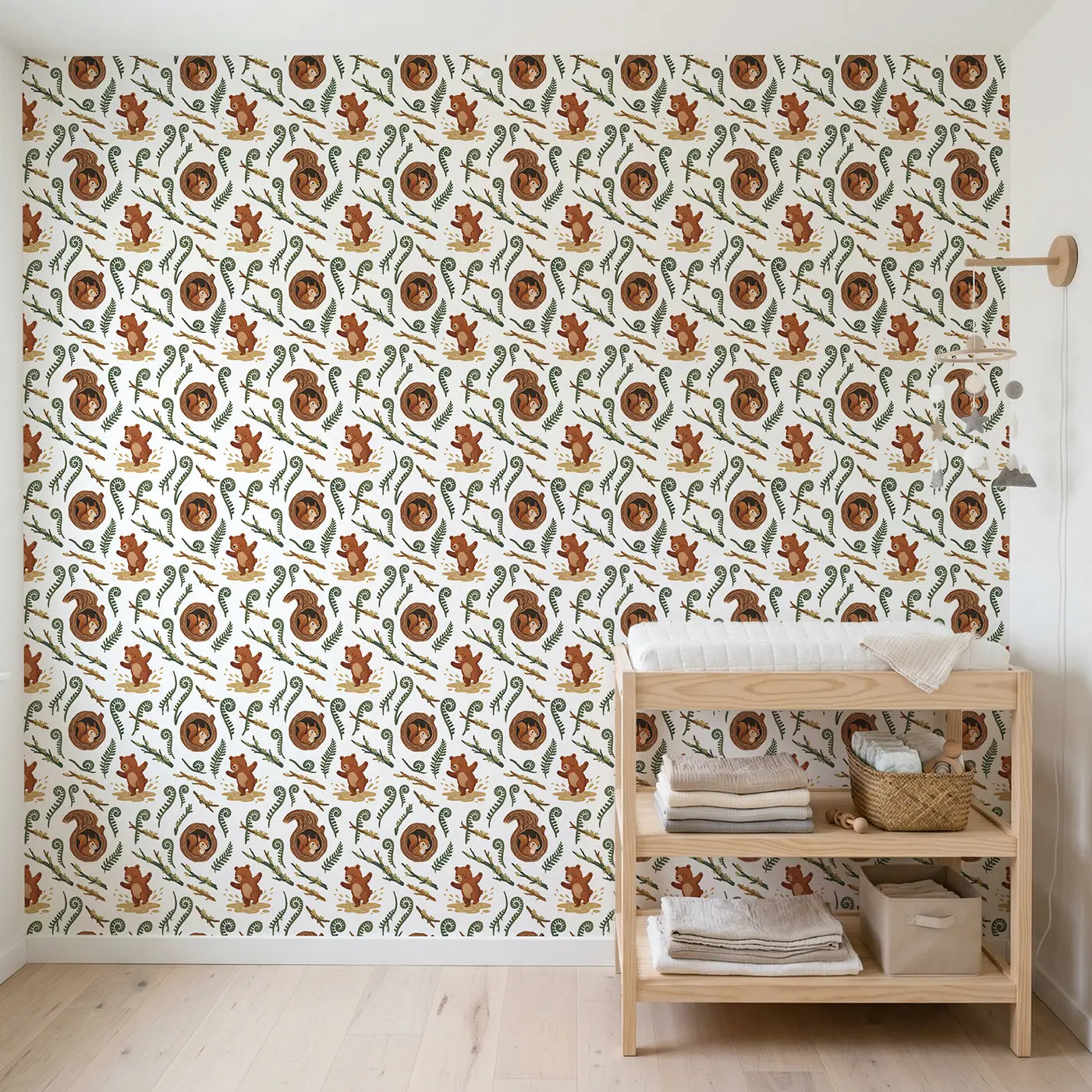 Baby Squirrel Modern Illustration wallpaper in Scandinavian nursery - Whimsy Tots