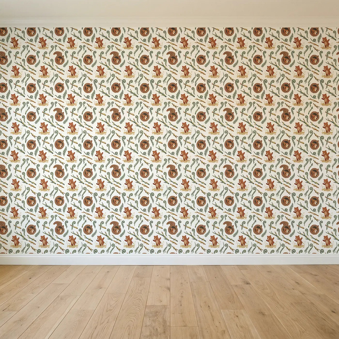 Baby Squirrel Modern Illustration seamless wallpaper full pattern - Whimsy Tots
