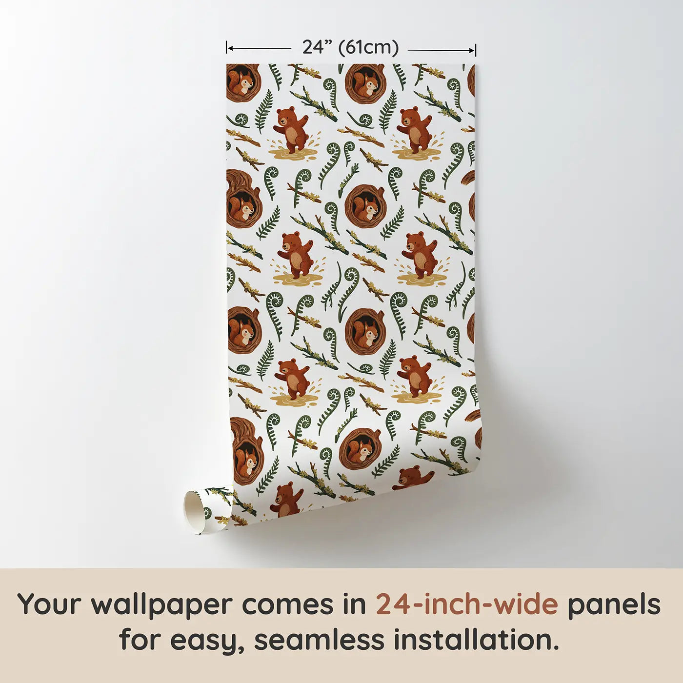 Baby Squirrel Modern Illustration wallpaper panel dimensions - Whimsy Tots