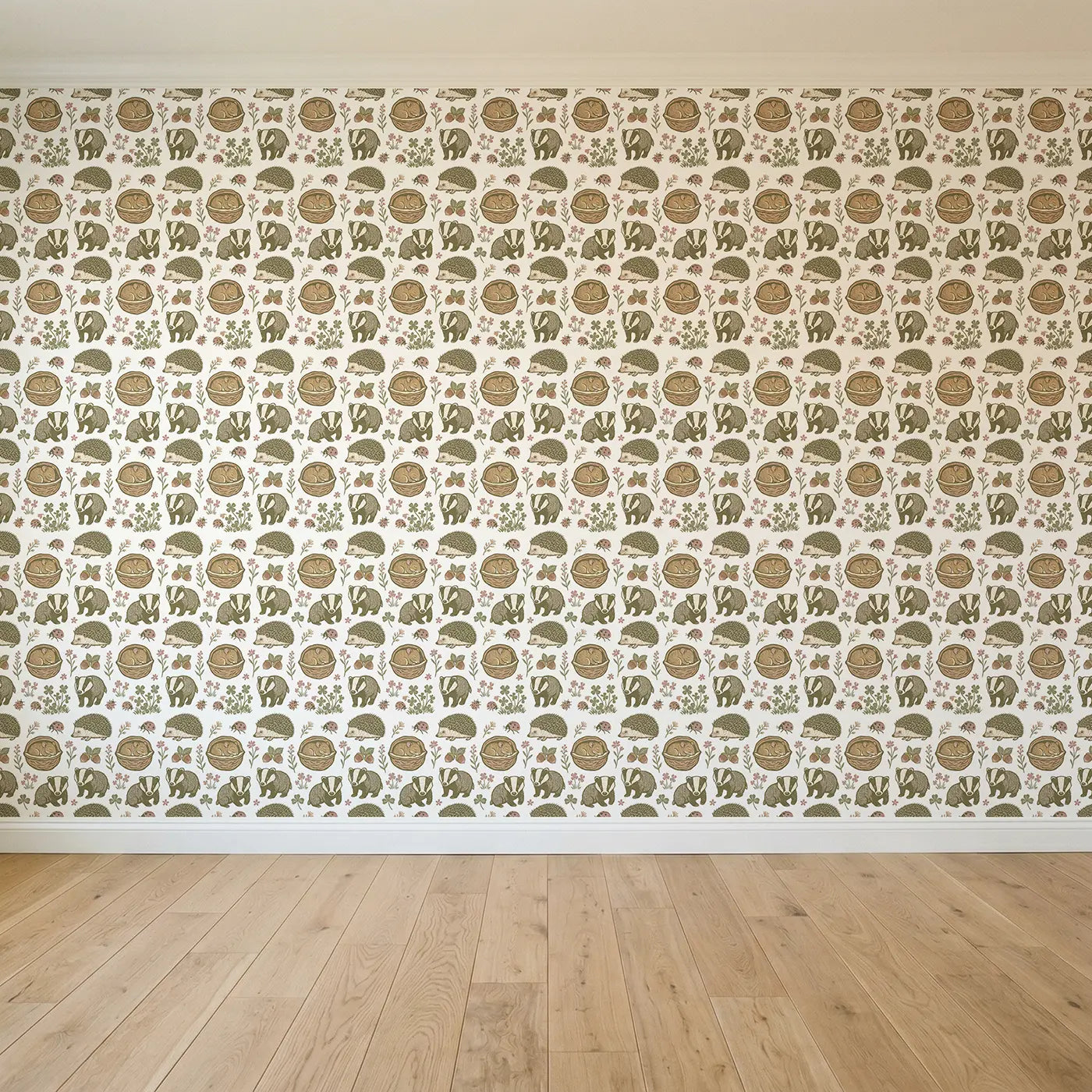 Dormouse Sleeping Walnut Block Print seamless wallpaper full pattern - Whimsy Tots