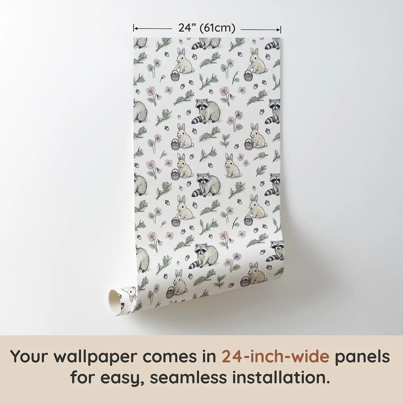 Rabbit Carrying Basket Hand-Drawn wallpaper panel dimensions - Whimsy Tots
