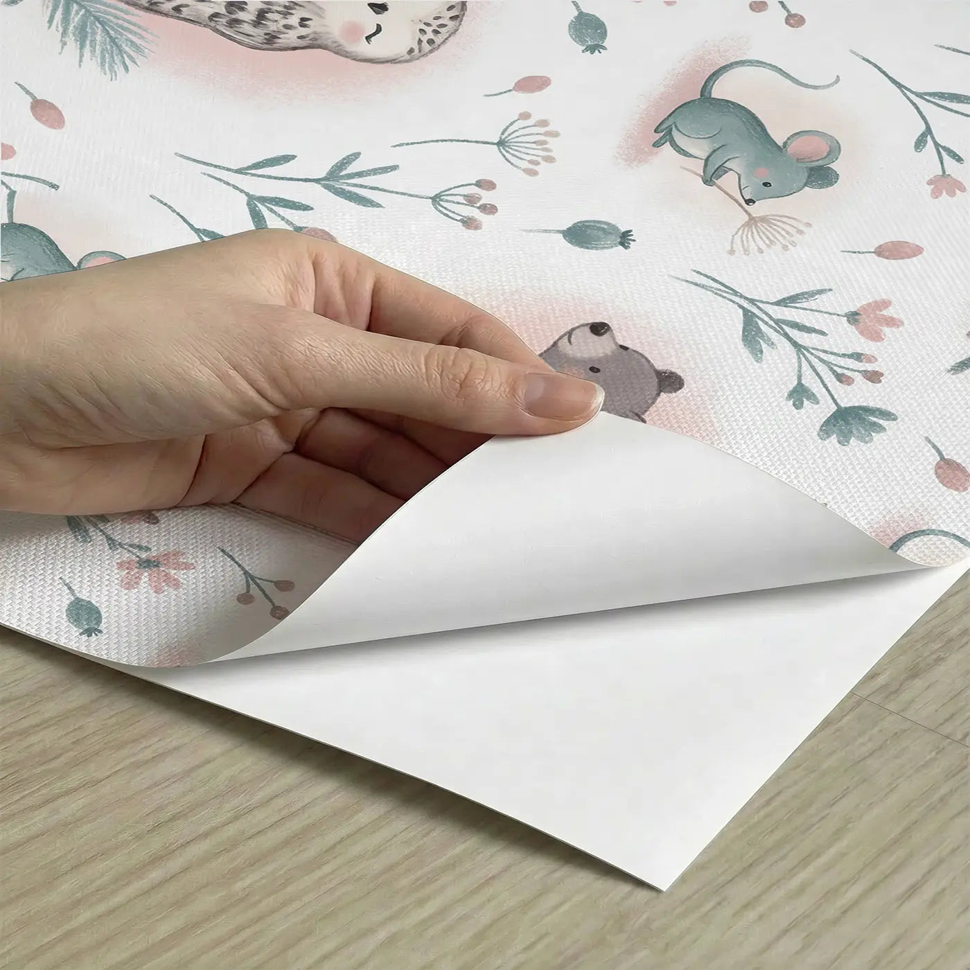 Mama Bear Cub Soft Pastel peel and stick material close-up - Whimsy Tots