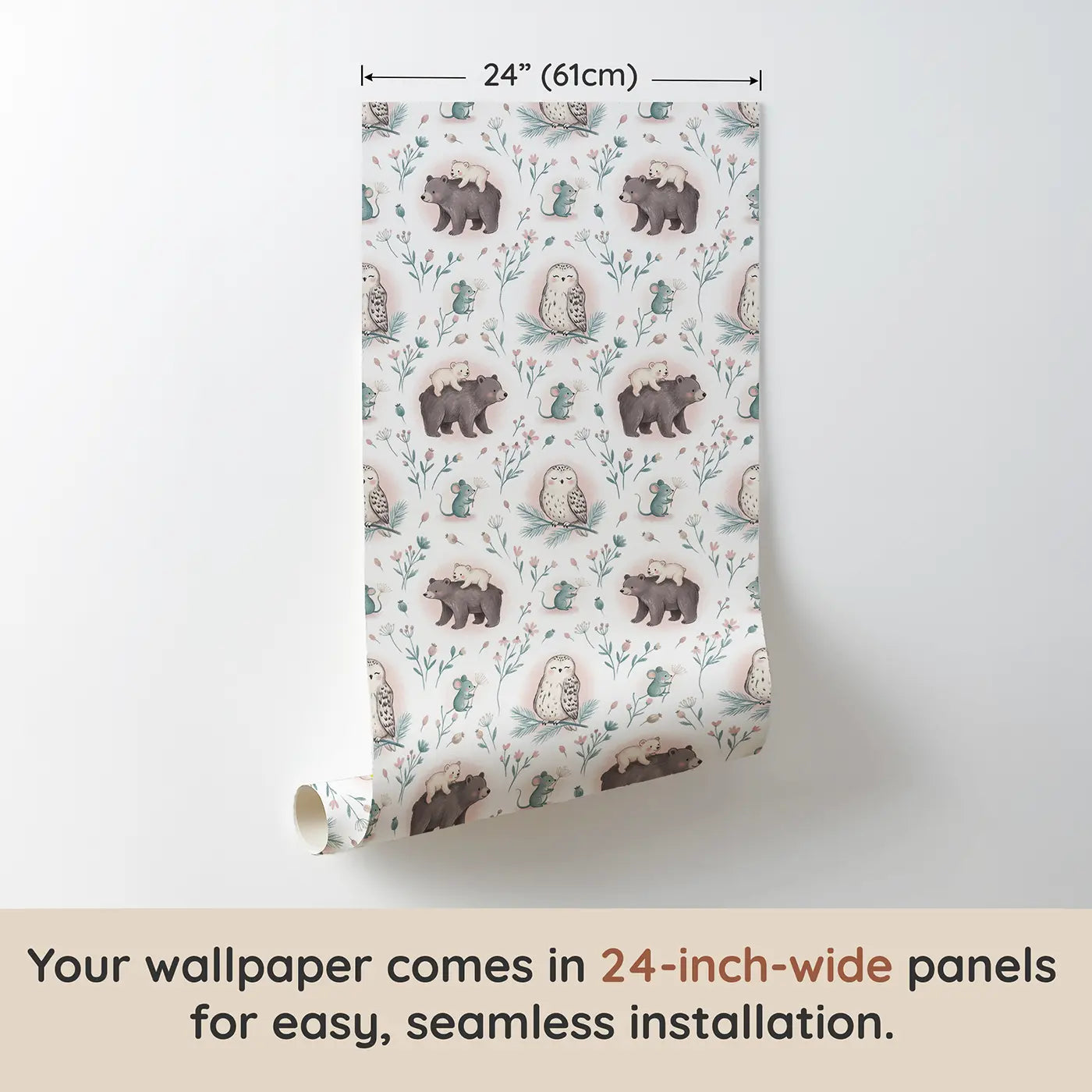 Mama Bear Cub Soft Pastel wallpaper panel dimensions - Whimsy Tots