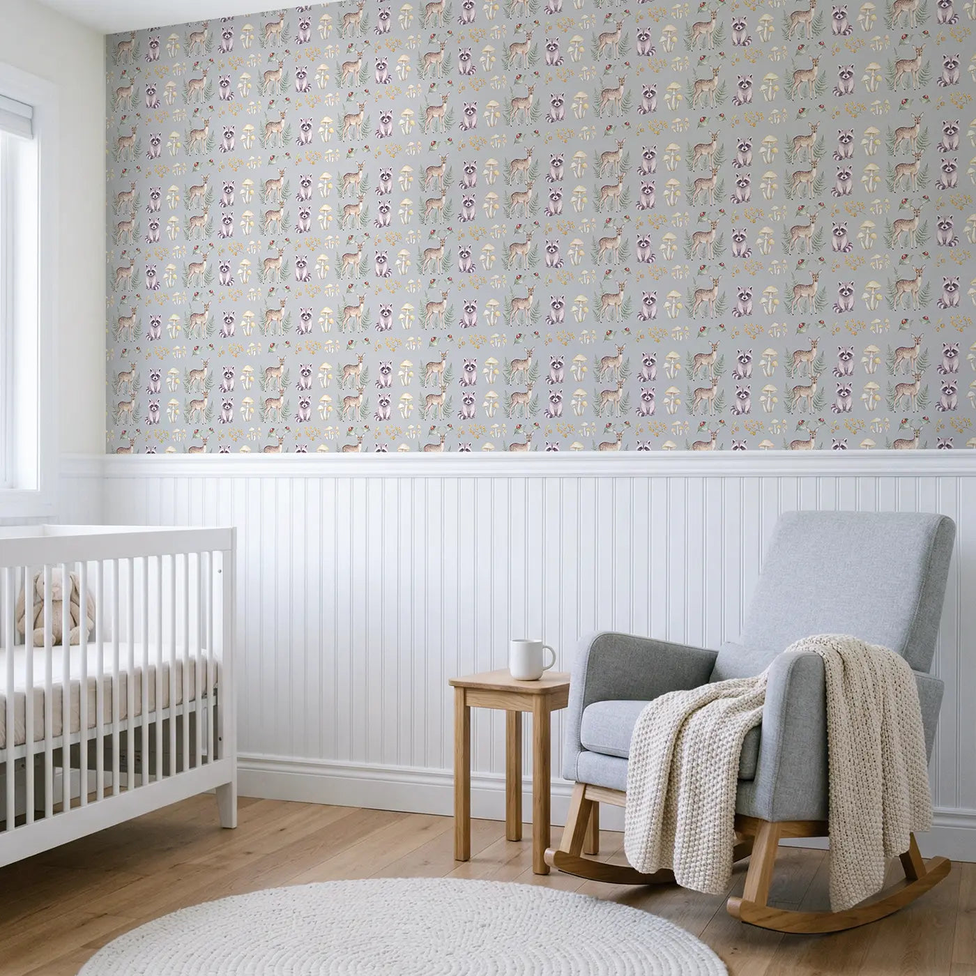 Deer Standing Among Watercolor wallpaper above wainscoting - Whimsy Tots