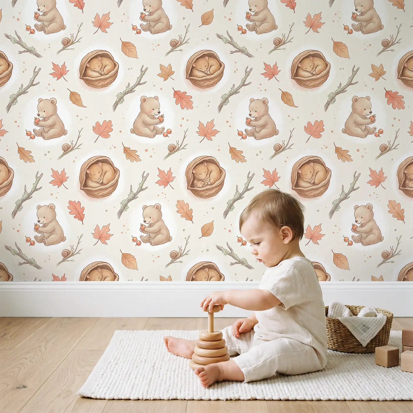 Baby Bear Soft Pastel wallpaper in styled kids room - Whimsy Tots