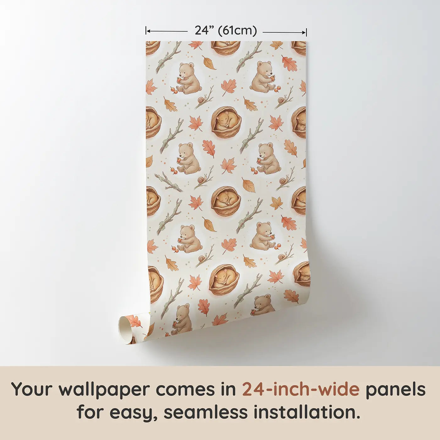 Baby Bear Soft Pastel wallpaper panel dimensions - Whimsy Tots