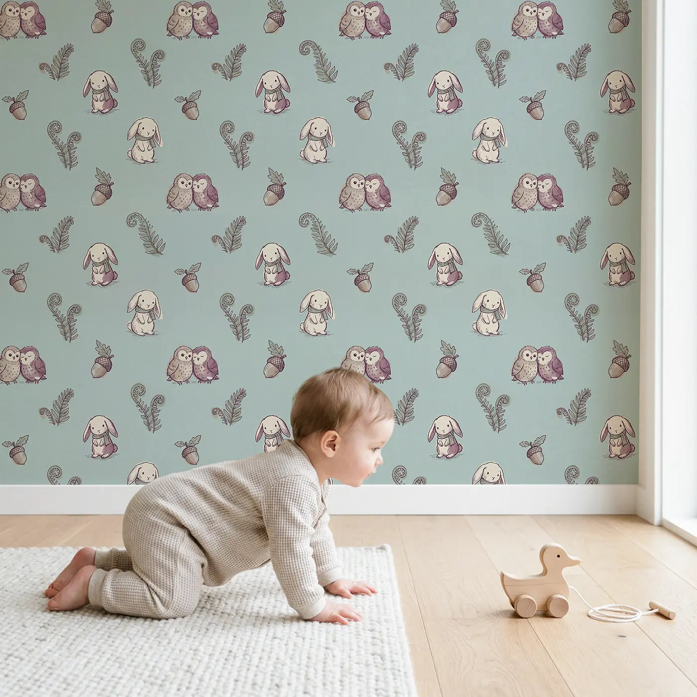 Two Owlets Hand-Drawn wallpaper in styled kids room - Whimsy Tots