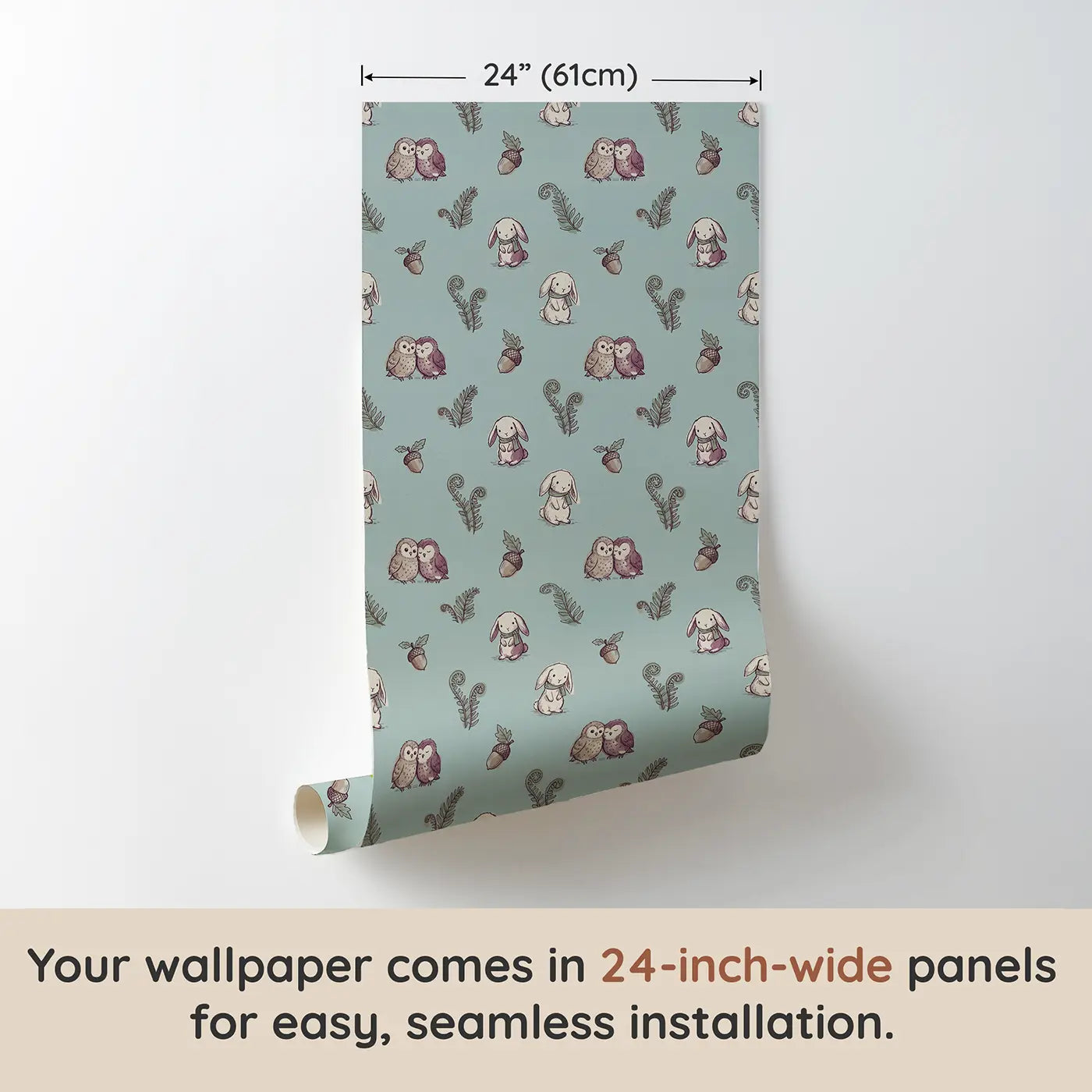 Two Owlets Hand-Drawn wallpaper panel dimensions - Whimsy Tots