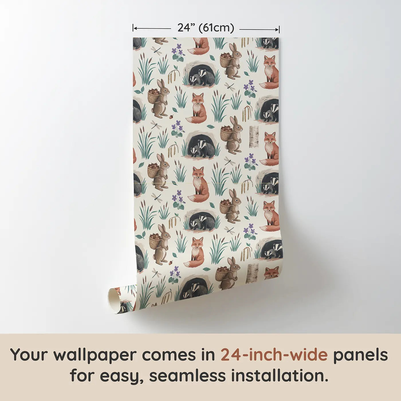Rabbit Carrying Basket Modern Illustration wallpaper panel dimensions - Whimsy Tots