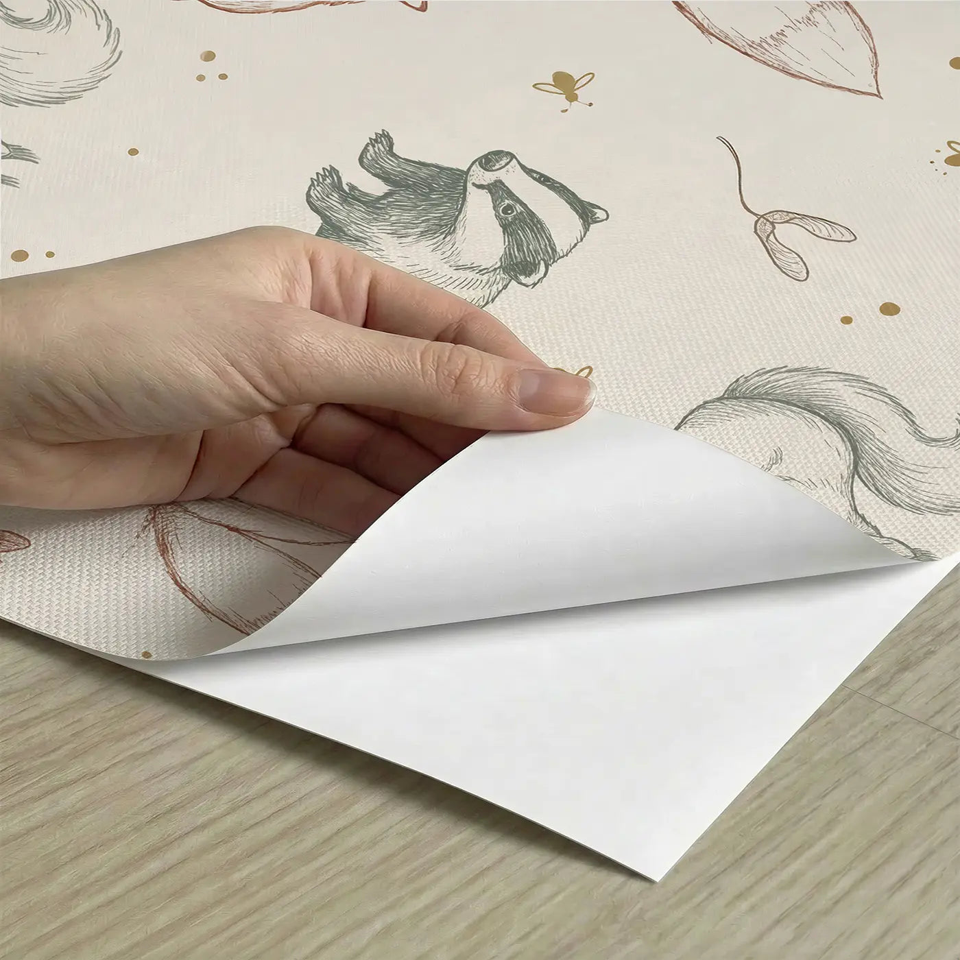 Squirrel Holding Acorn Hand-Drawn peel and stick material close-up - Whimsy Tots