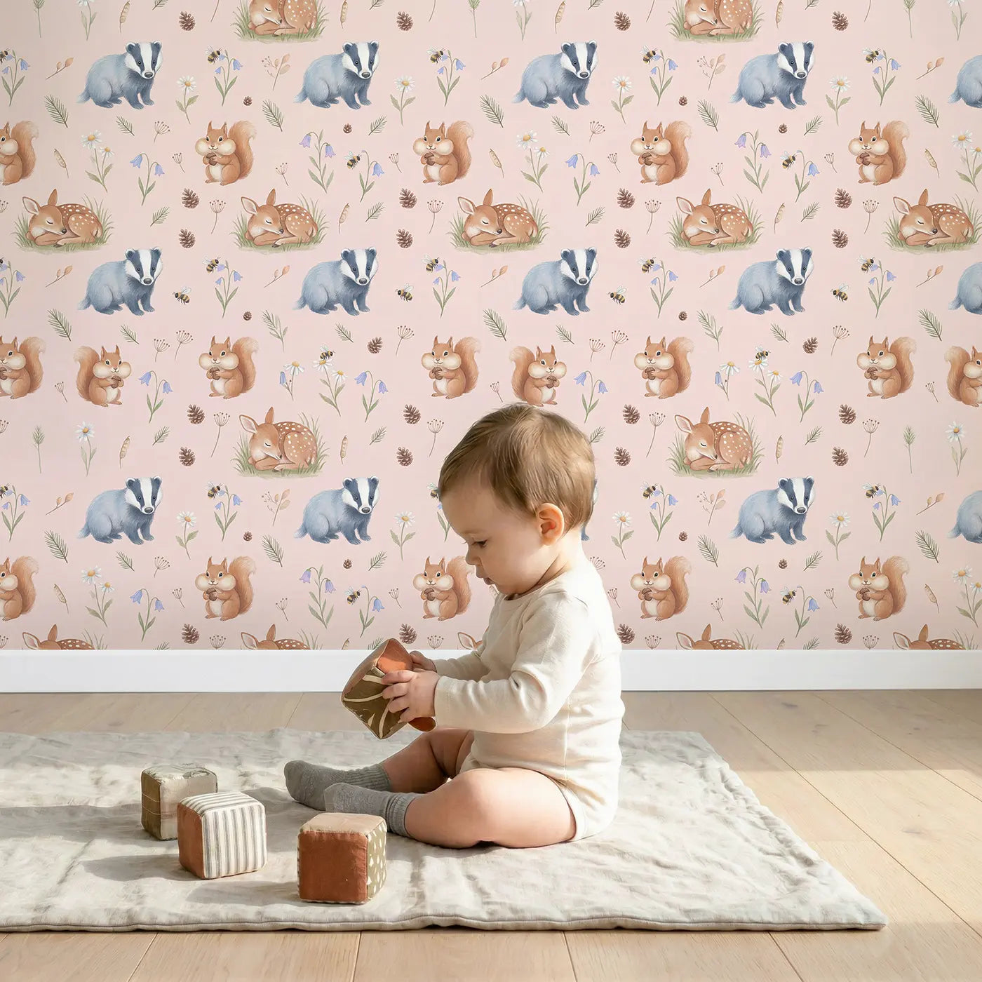 Badger Cub Soft Pastel wallpaper in styled kids room - Whimsy Tots