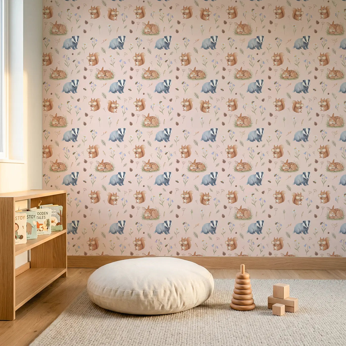 Badger Cub Soft Pastel wallpaper in Scandinavian nursery - Whimsy Tots